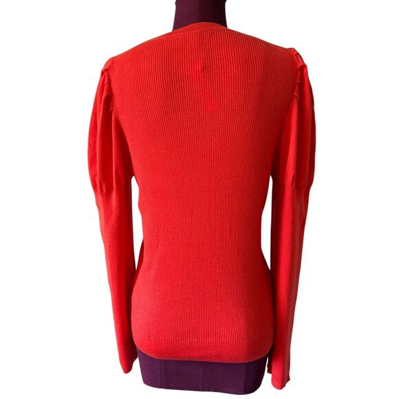 NEW J Crew Puff Sleeve Ribbed Sweater XL Coral Red Crewneck Silk Blend - Picture 3 of 8